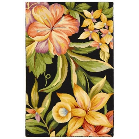 Safavieh 2 ft. - 6 in. x 4 ft. Accent- Country and Floral Chelsea Black Hand Hooked Rug HK212B-24